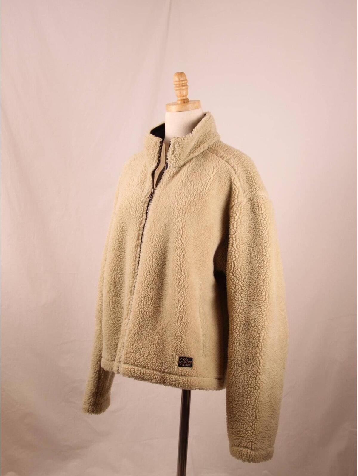 Vintage 80s Lowe Alpine Teddy Sherpa Fleece Zip-Up Jacket Xl Beige